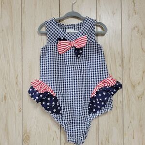 IRIS & IVY 4th of july red blue white bubble ruffle romper